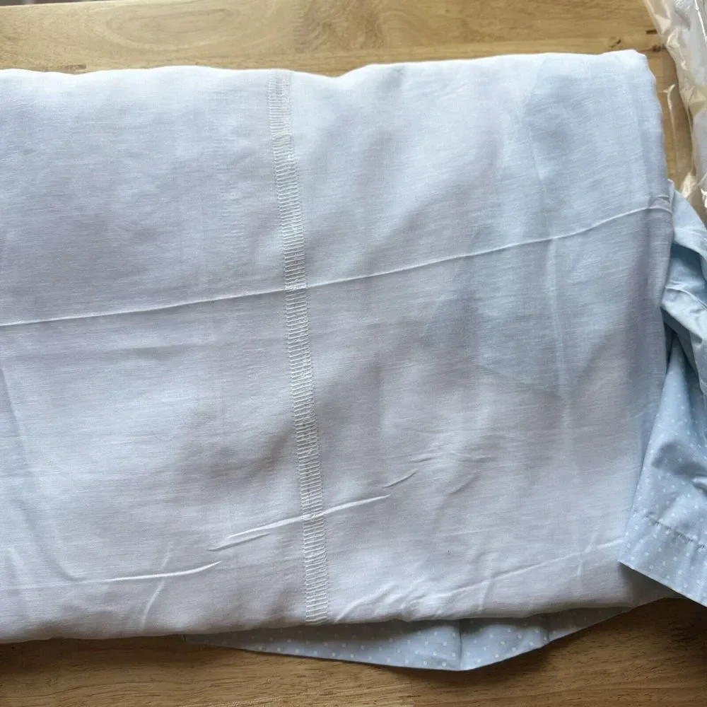 NOS Charisma By Fieldcrest KING Blue & White Classic Dot Bed Skirt Supima Cotton